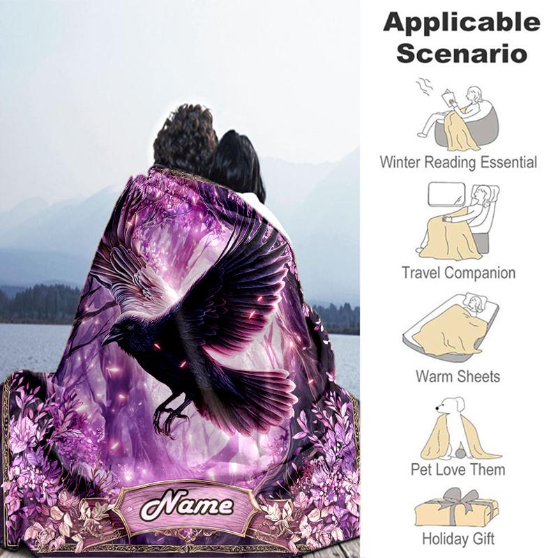 1PC Custom Name Ethereal Raven Purple Grove Flannel Blankets Patterns Throw Blanket All-Season Soft Gift for Couch, Bed, Camping Gifts