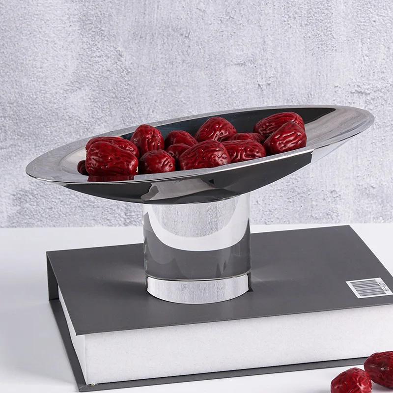 Luxury Metal Crystal Dessert Plate, High Footed Stainless Steel Plate, Fruit Plate, Decorative Ornaments, Restaurant Utensils