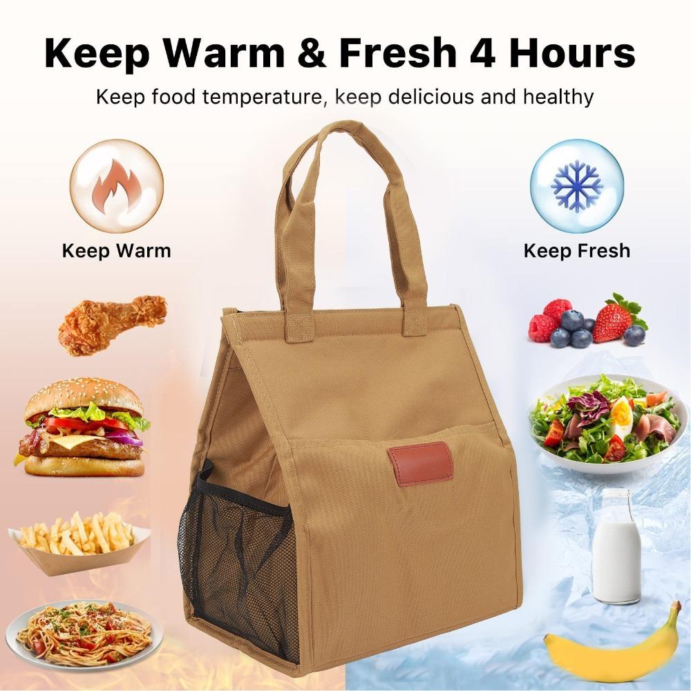 With Pockets Insulated Lunch Bag Reusable Thermal Insulation Lunch Box  for Picnic