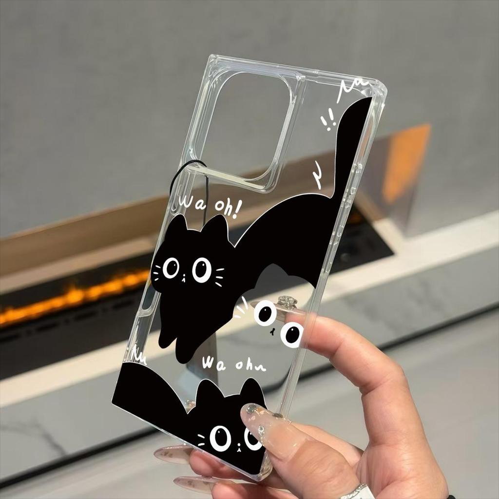 Transparent Square Back Tube Case Casing Protection For iPhone 14 Pro Max 13 15 Plus 12 16 ProMax 11 Anti-Oxygen,Three Cats Pattern