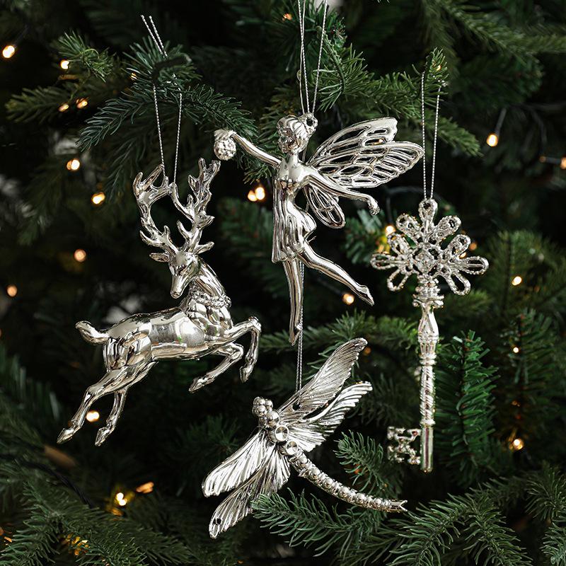 Silver Irregular Electroplated Christmas Tree Ornaments - Glossy Plastic Pendants In Stock