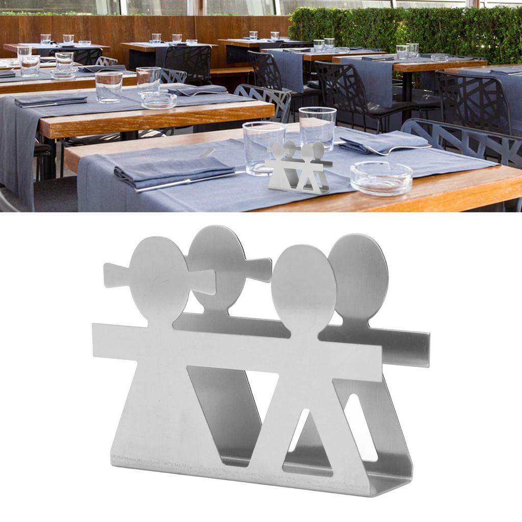 Upright Napkin Holder Boy and Girl Hollow Pattern Wrought Iron Metal Vertical Tissue Holder Desktop Storage Rack