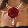 Flower Imitation Pearl Pendant Necklace for Women Simple Neck Jewelry Party Gift