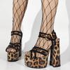 Leopardmønster Kryssstropper Plattform Damesandaler 2025 Sommer Ny Slingback Chunky Høye Hæler Ankelspenne Åpen Tå Sandaler