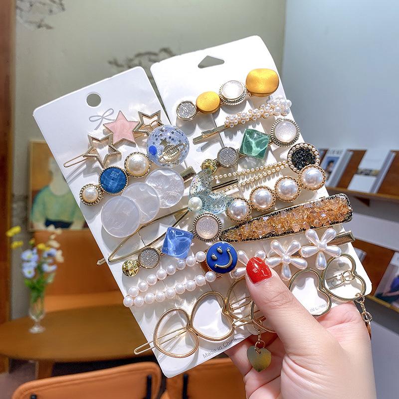 Elegant Pearls Geometric Hair Clips Crystal Hairpins Sweet Hair Ornament Hairpin Barrette Headband Hair Accessorie