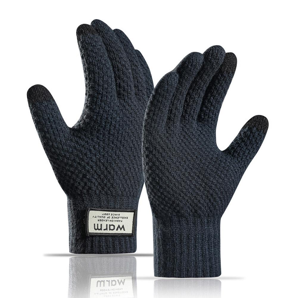 Winter Knitted Gloves Windproof Warm Thickened Plush Lined Touch Screen Cycling Driving Gloves Anti-Cold Outdoor Running Gloves