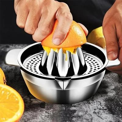 1 pezzo Spremiagrumi e Spremiagrumi Portatile in Acciaio Inossidabile con Contenitore a Ciotola - Facile da Usare e Conveniente per Arance, Limoni