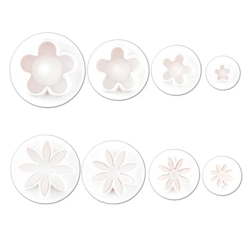 4/8pcs Plum Flower Daisy Flower Cake Plunger Fondant Cookie Cutter Mold Plum Baking Decorating Biscuit Stamps For Kitchen Tools