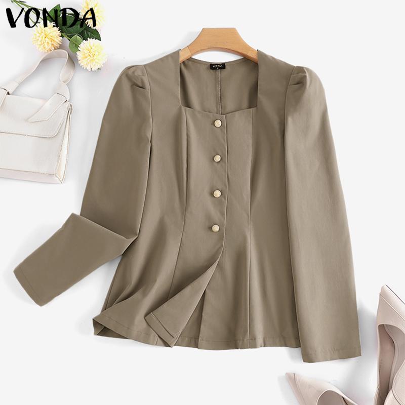 

VONDA Пружина Женщины Квадратная шея Тонкая пуговица Вверх OL Топы