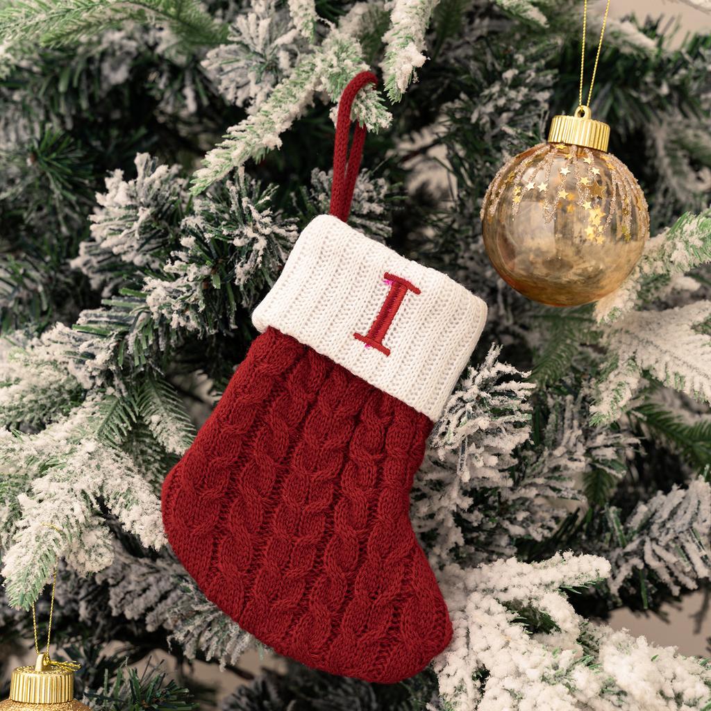Letters Christmas Stocking New Knitting Christmas Tree Pendant Decorations For Home Xmas Gift Snowflake Alphabet Christmas Socks
