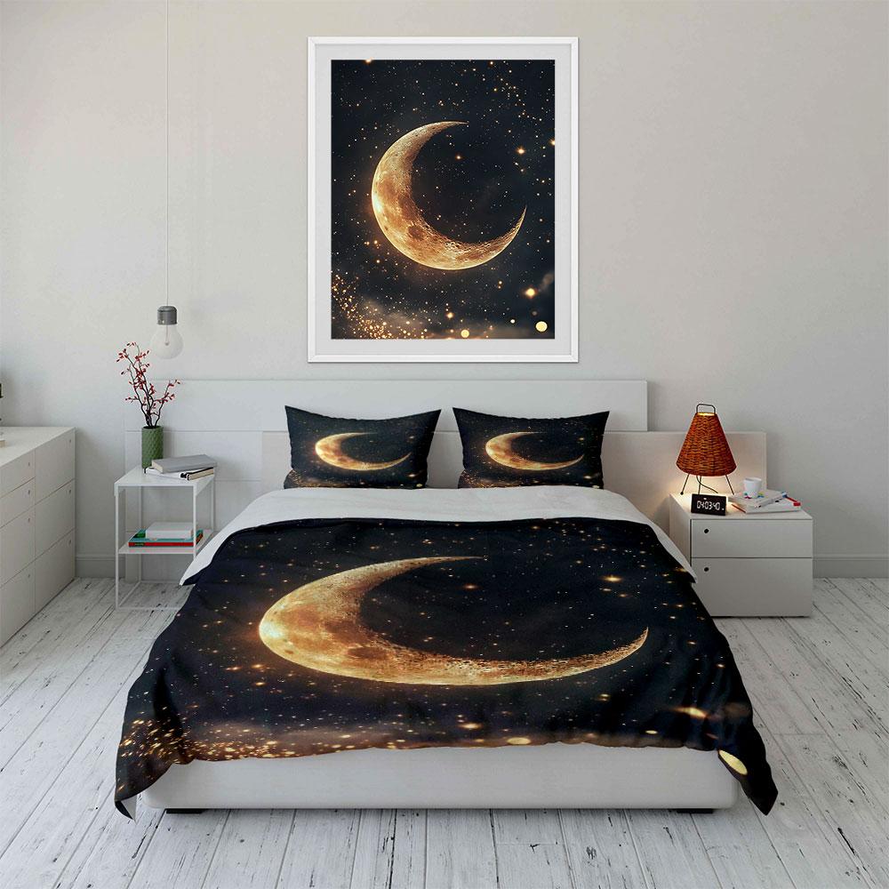 Golden crescent moon pattern. Bedding sets Duvet cover sets Duvet covers Pillowcases(1 * Duvet Cover 2 * Pillowcases without duvet insert)