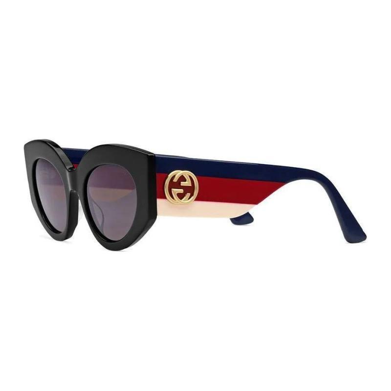 Gucci Logo Temple Irregular Sunglasses Women's Black