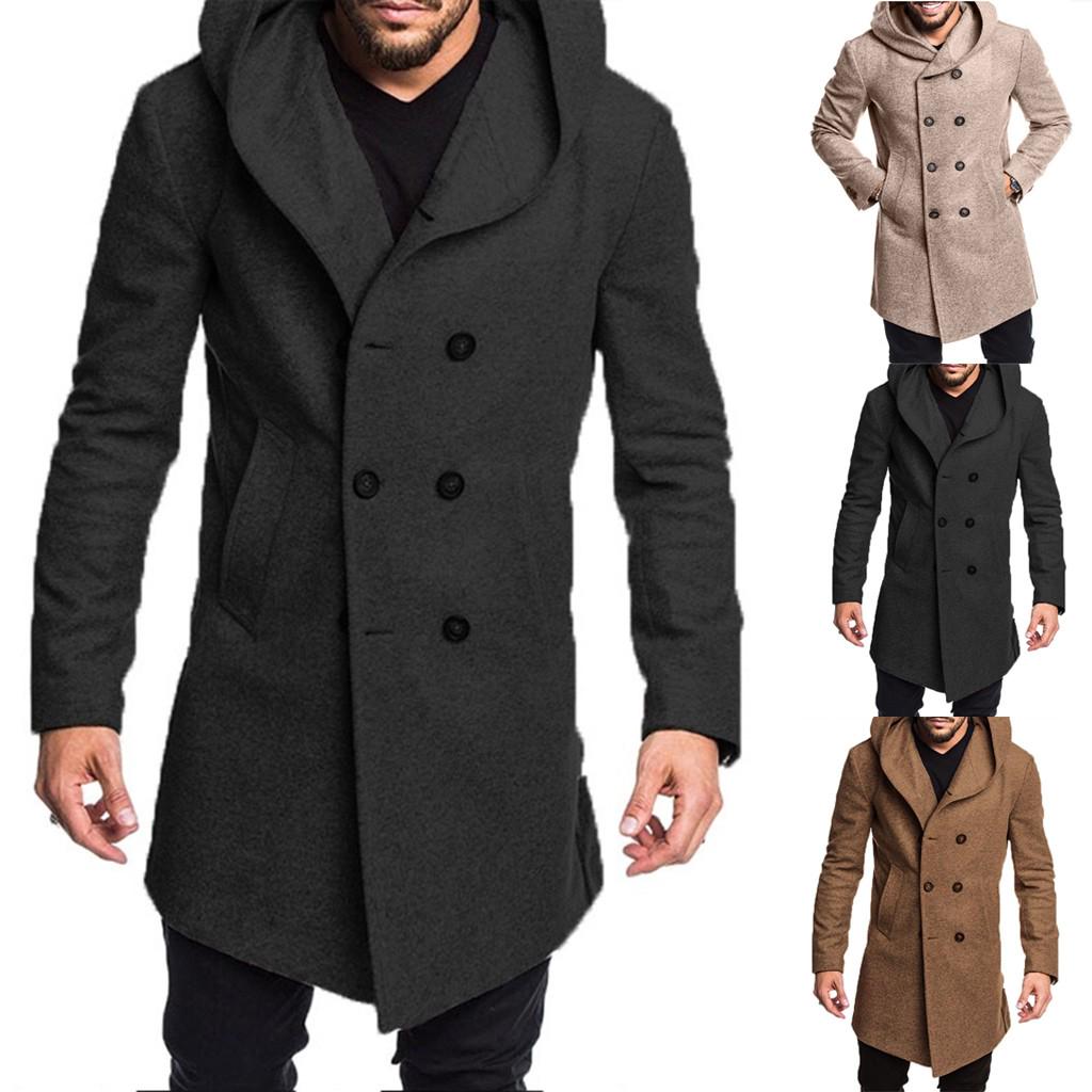 Men's New Winter Style Fashion  Hat And Wool Overcoat Comfortable Warm Coat