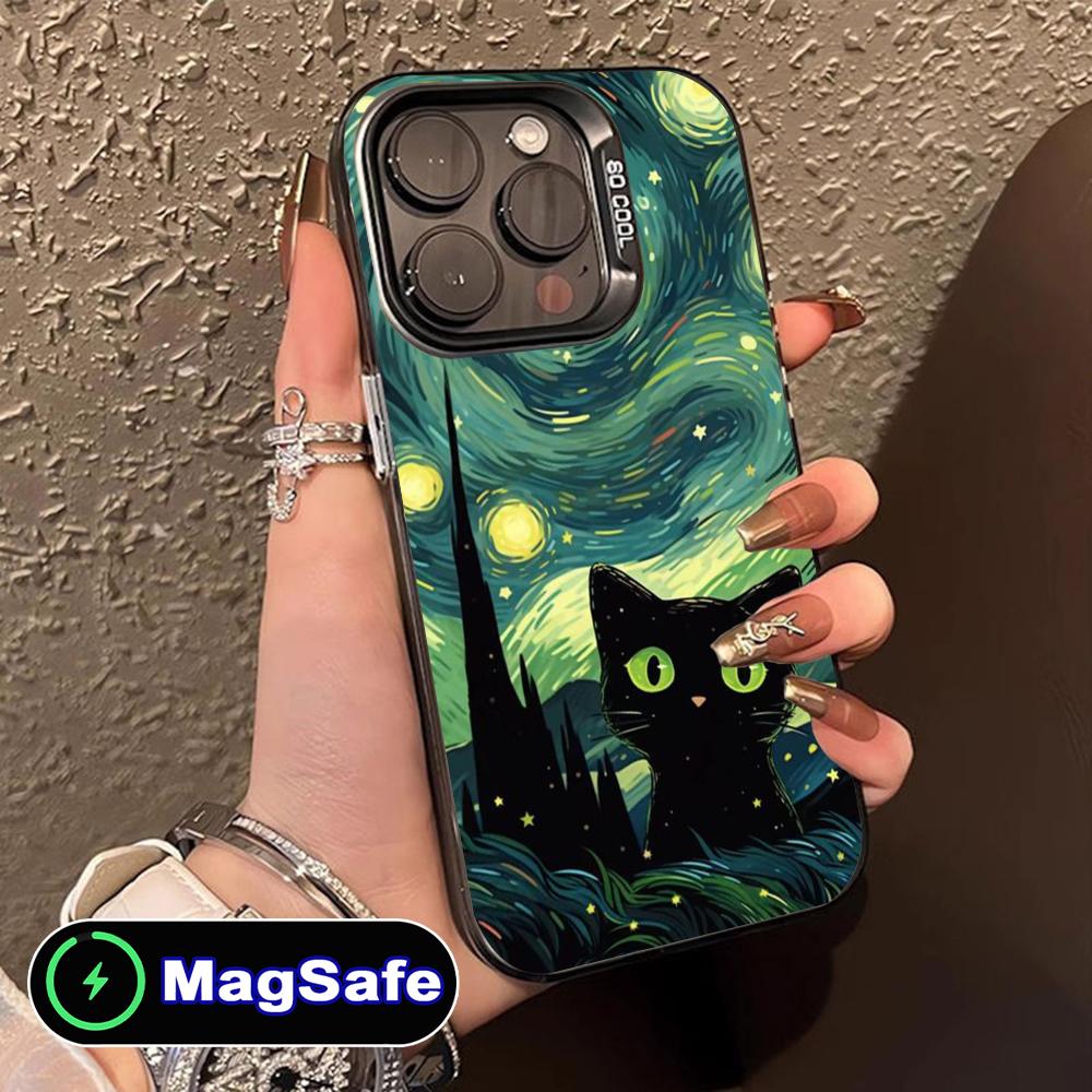 Luna Moon Cat Mobile Phone Case for iPhone 17 16 15 14 13 12 11 Air Pro Max Plus MagSafe Translucent Colorful Cover Cover Pretty
