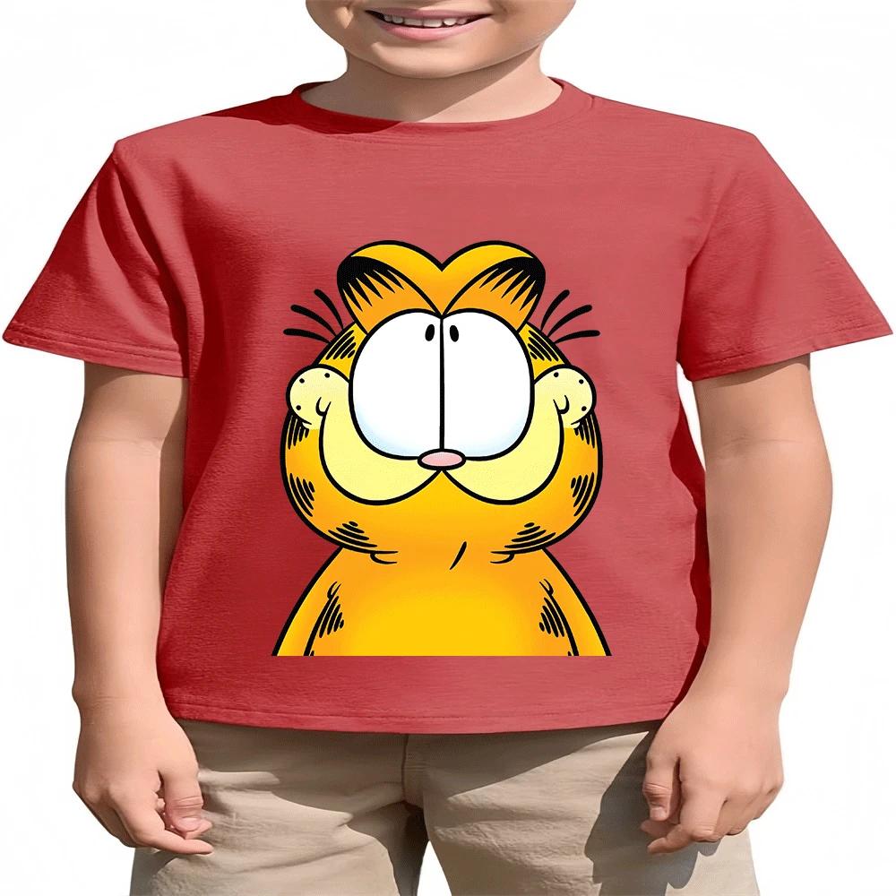 2026 Hot Sale Boys Girls 2-14Y The Garfield Show Cotton TShirt Summer Cartoon Print