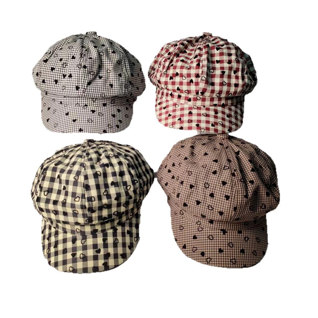 Small plaid love octagonal hat children spring summer early autumn new age-reducing retro newsboy hat painter hat