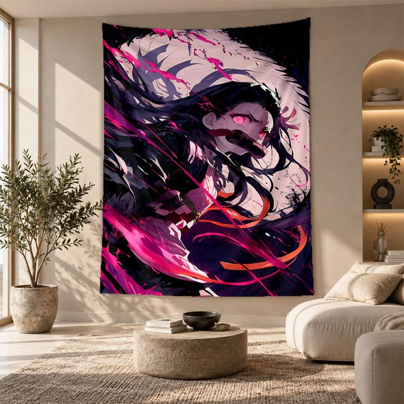 Arazzo Decorativo, Arte da Parete Stampato Demon Slayer, Appeso a Parete Leggero per Sfondo Camera da Letto