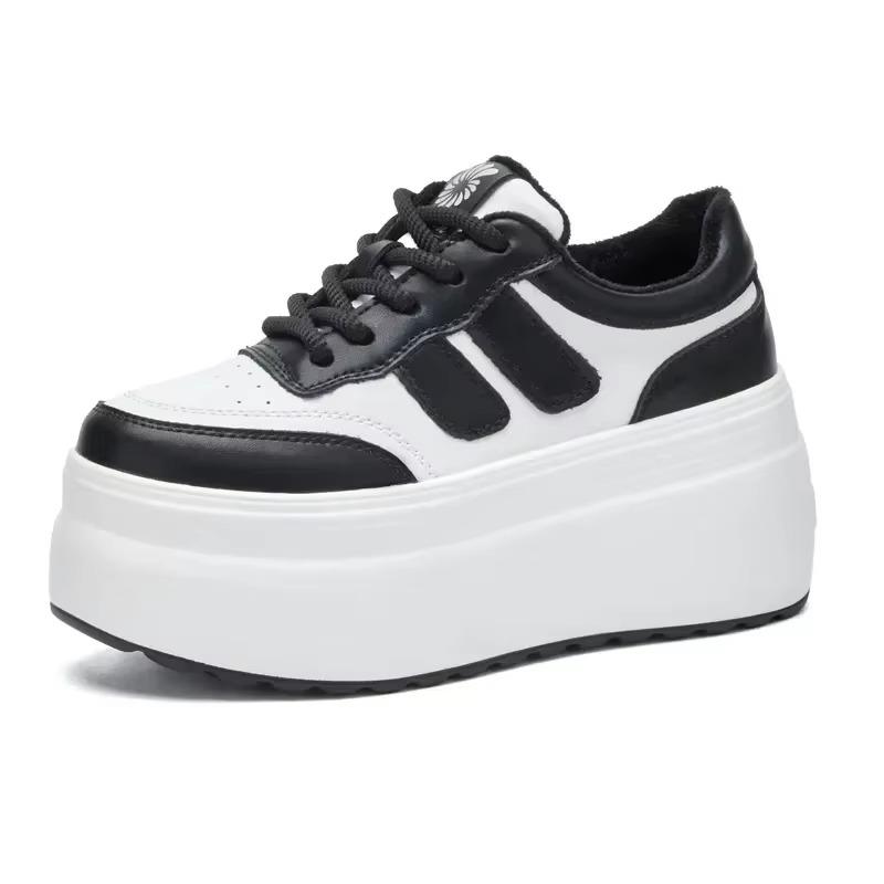 Fashion 8CM Trend Leather Women Synthetic Chunky Sneakers Spring Skateboarding Casual Platform Wedge Female Autumn Vulcanize Shoes