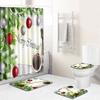 Christmas Shower Curtain Floor Mat Combination Four-Piece Set Bathroom Toilet Carpet Shower Room Mat Foot Mat