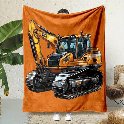 Excavator Adventure Blanket Reversible Flannel Throw for Construction Lovers AllSeason Comfort Kids Design Gift