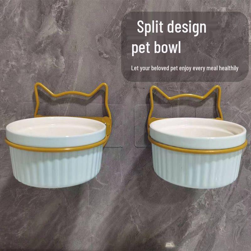Wall-Mounted Ceramic Pet Bowl for Cats, Puppies, Rabbits, and Small Dogs - No Slanted Edge