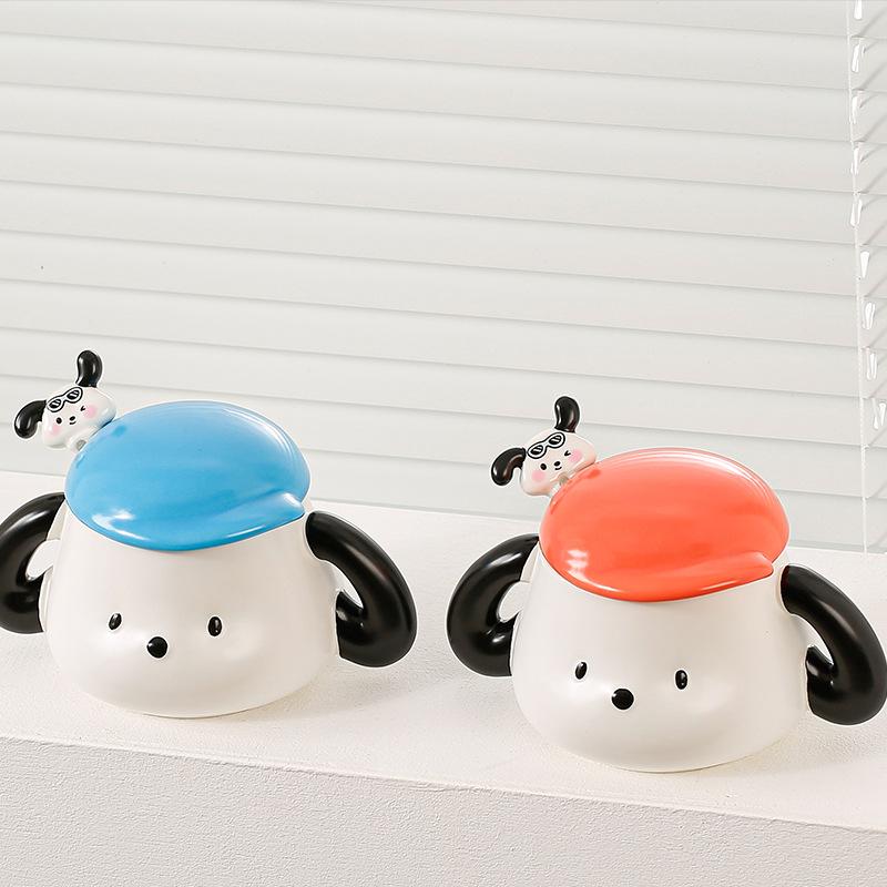Cartoon Puppy Water Cup Cute Ceramic Mug with Lid Spoon Male and Female Couple with Cup Coffee Milk Cup