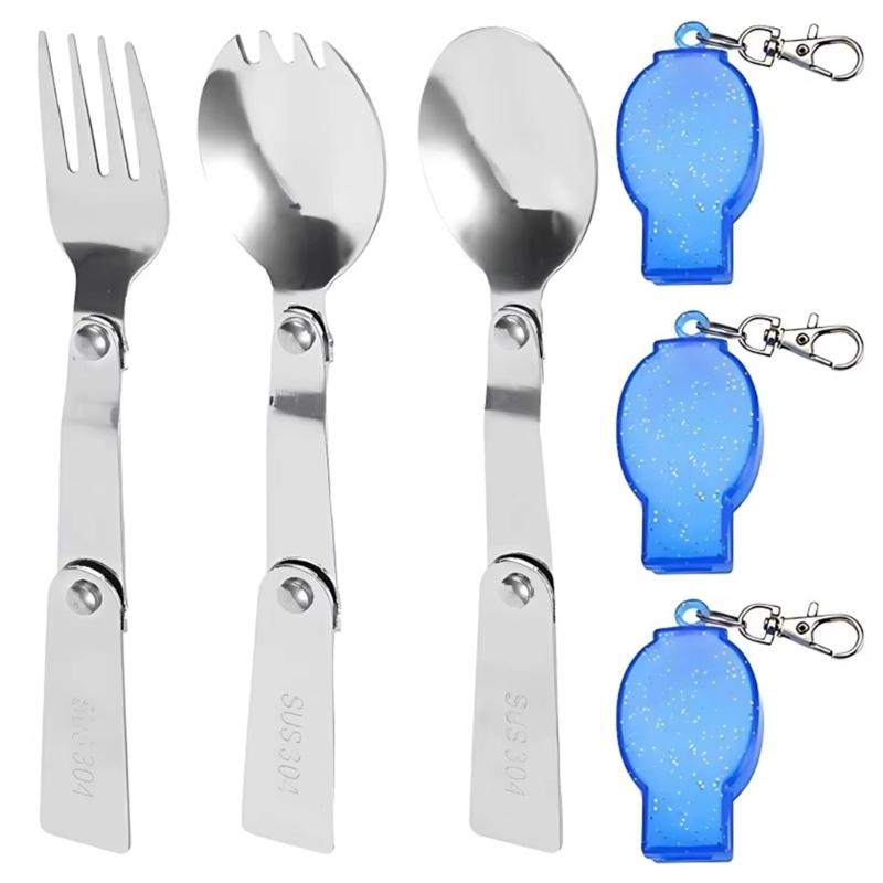 

Outdoor Utensils Set Folding Stainless Steel Spoon Fork Knifed for Hiking Trip and Backpacking