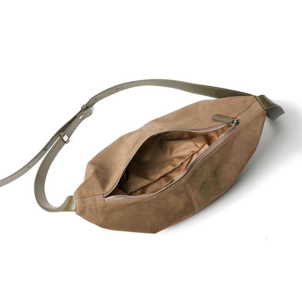 [Barcos] Suede and Cowhide Leather Shoulder BagTravel Bag - Taupe for Fun Outings