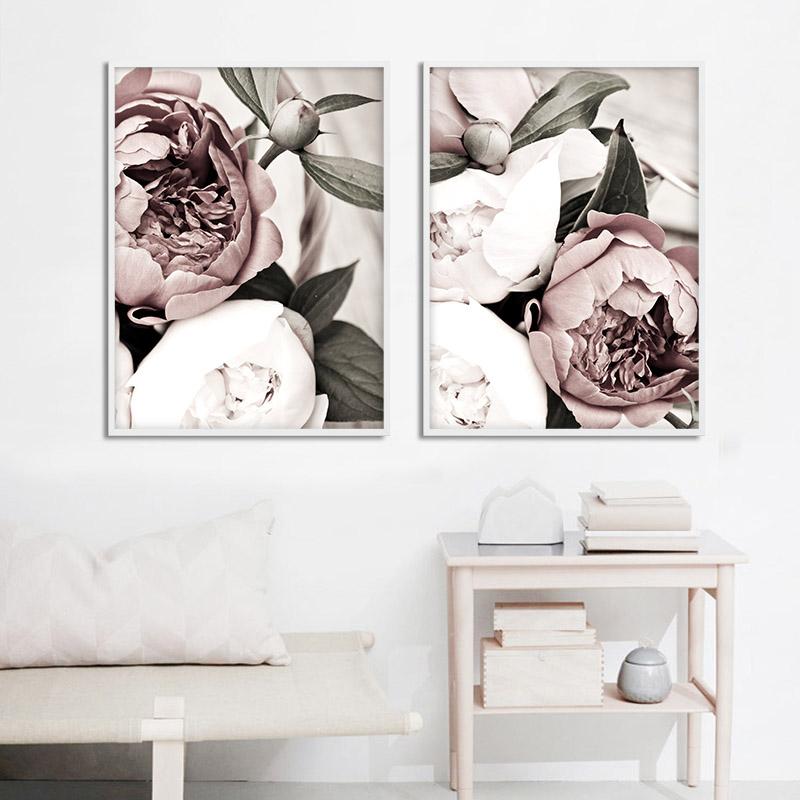 Skandinavisches rosa weißes Blumenblatt-Pflanzenplakat nordischer botanischer Druck Leinwandmalerei Wand-Kunstdruckbilder für Wohnkultur