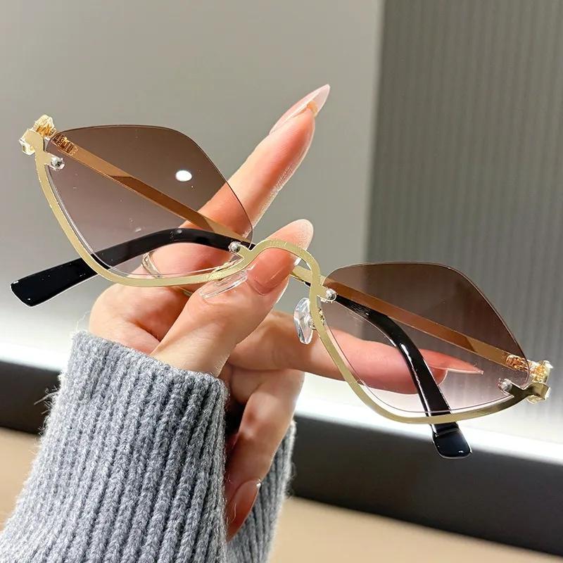 European and American Semi-Framed Retro Rhombus Sunglasses Punk Style Slim-Face Slimming Men's and Women's Shades
