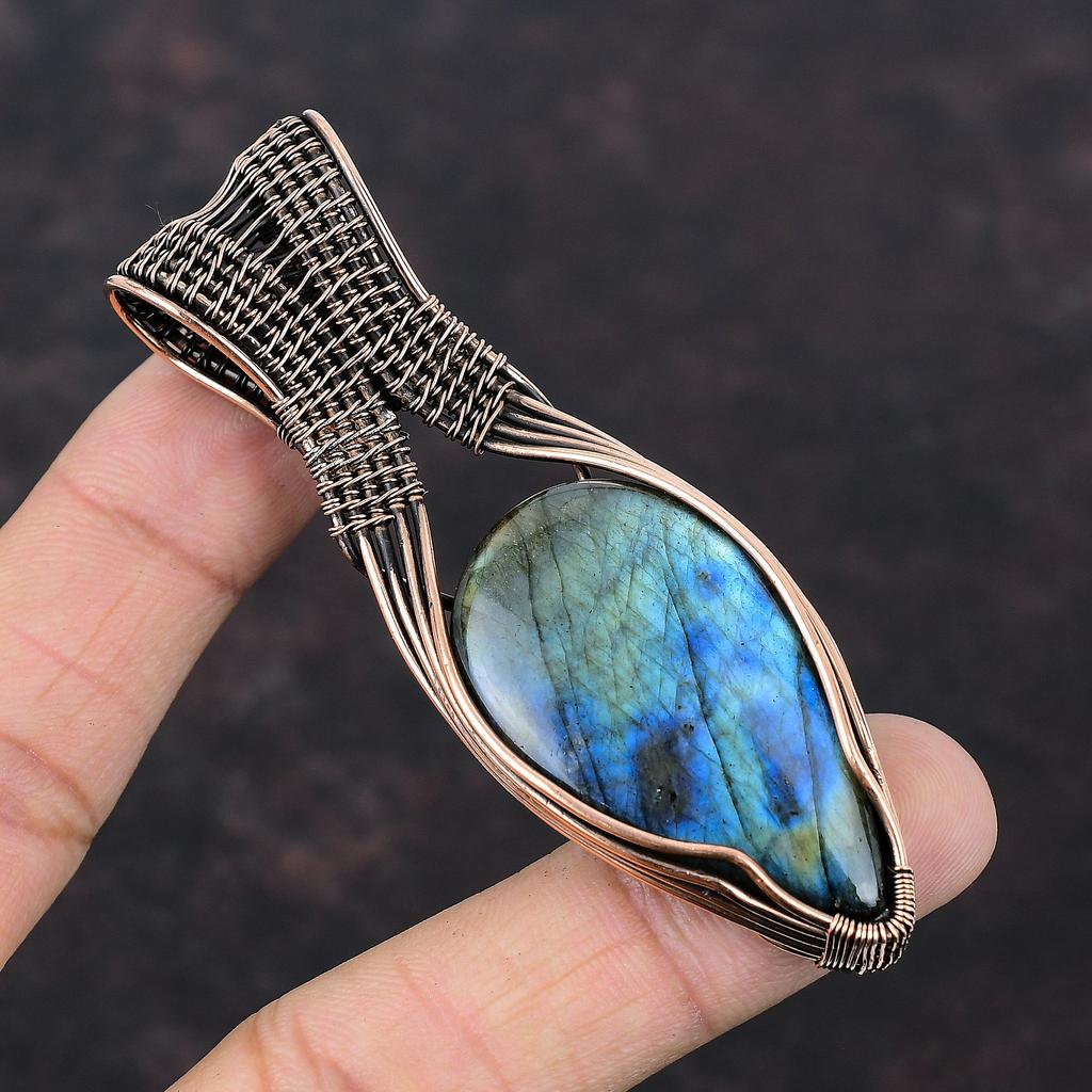 Labradorite Pendant Copper Wire Wrapped Pendant Handmade Pendant Unique Copper Jewelry Gift For Mother Gemstone Pendant Wire Wrapped Jewelry