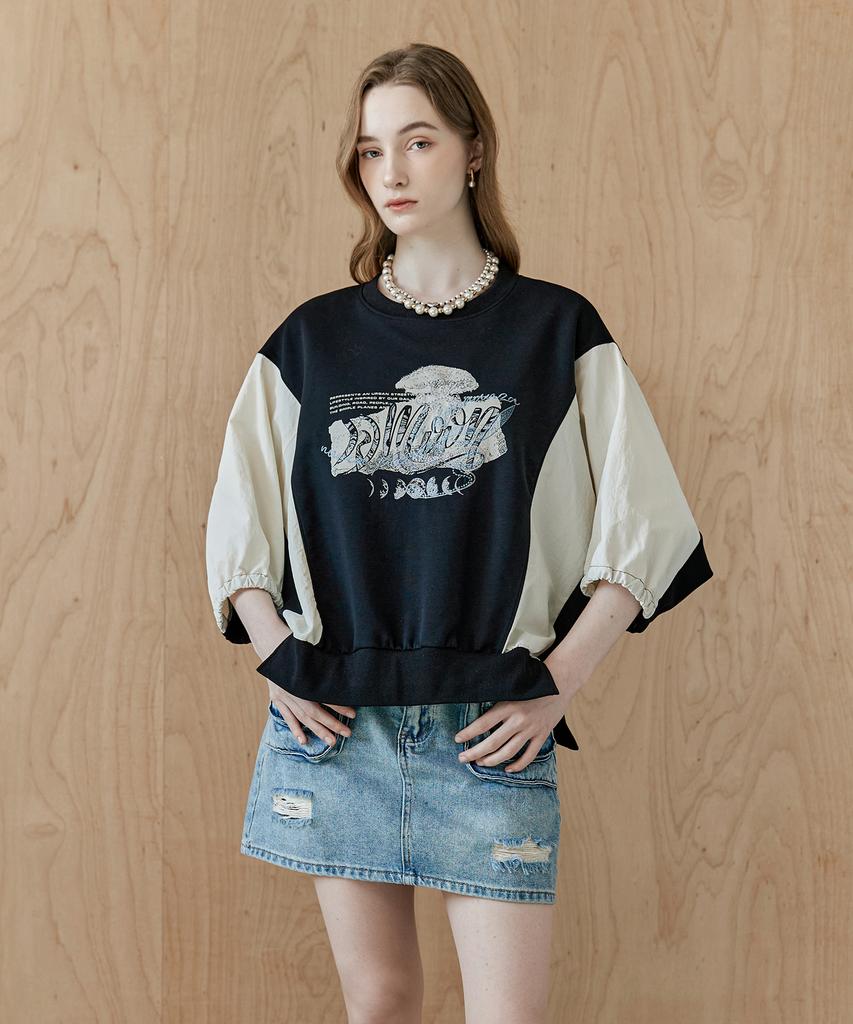MAXZA Lettering Embroidered Colorblock T-Shirt
