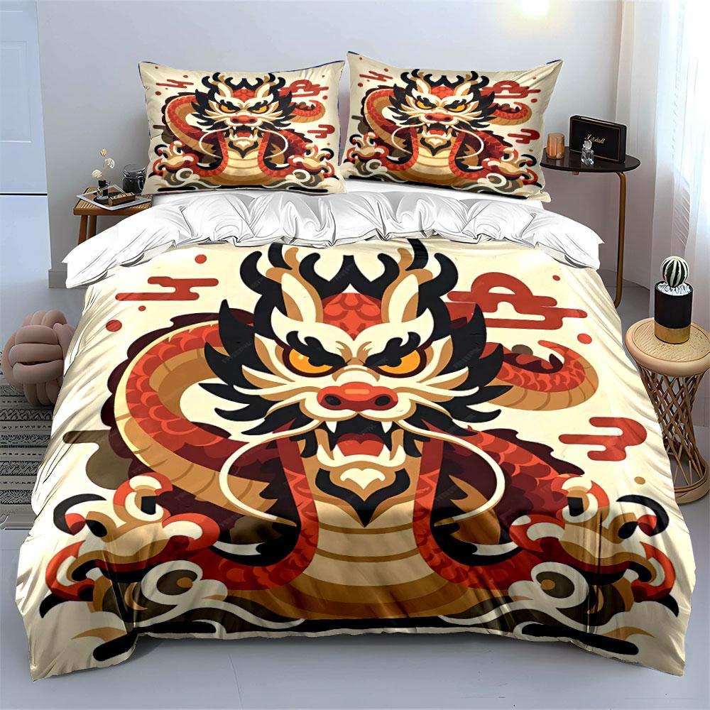 Dragon Art Three-Piece Set Soft Comfortable Duvet Cover Bedding Set Included 1*Duvet Cover & 2*Pillowcases, Gift