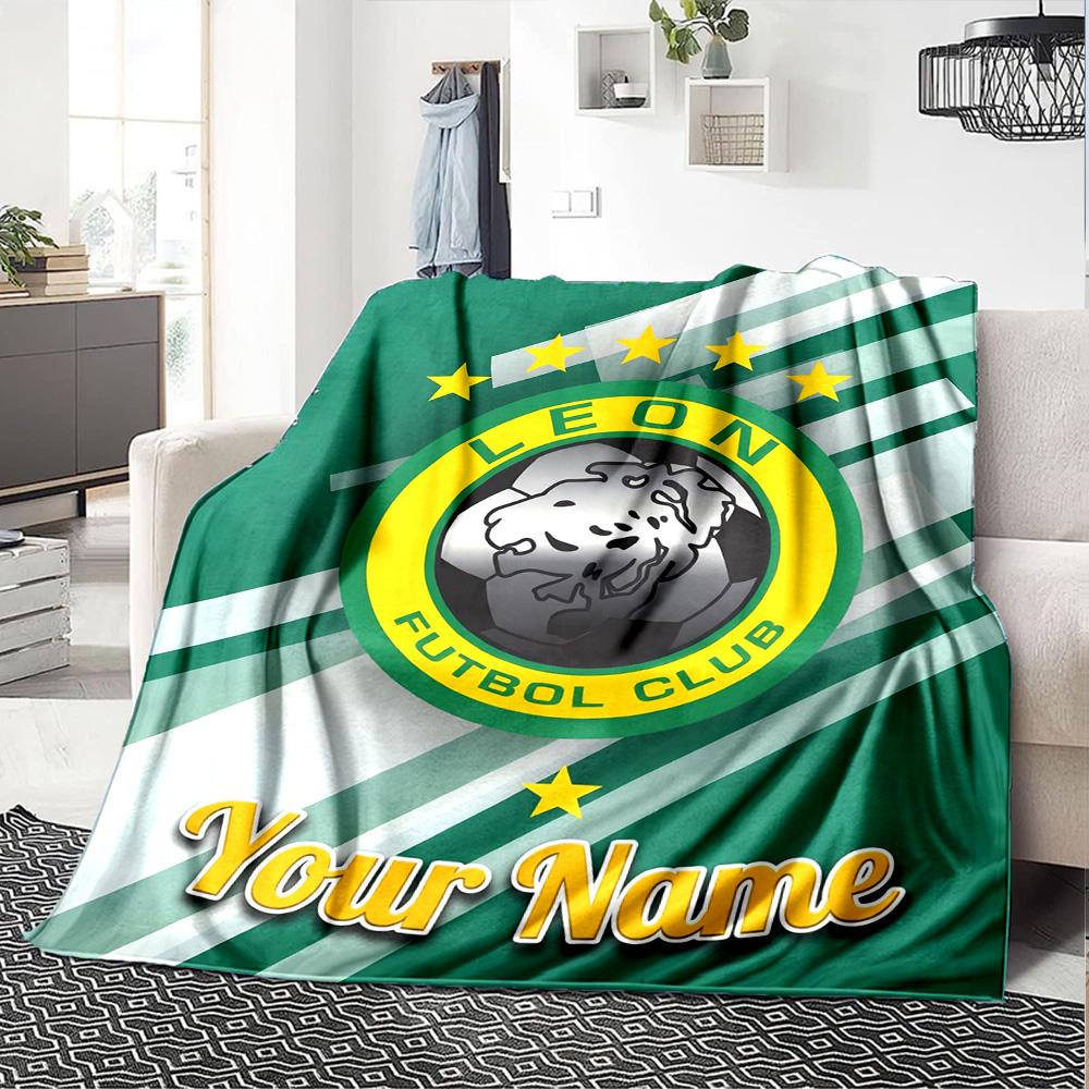 1pc Leon logo Blanket with Custom Name, Gift, for Men and Women, Soft Blanket, Good for Sofa Bed Couch Travel, Lightweight Flannel Blanket