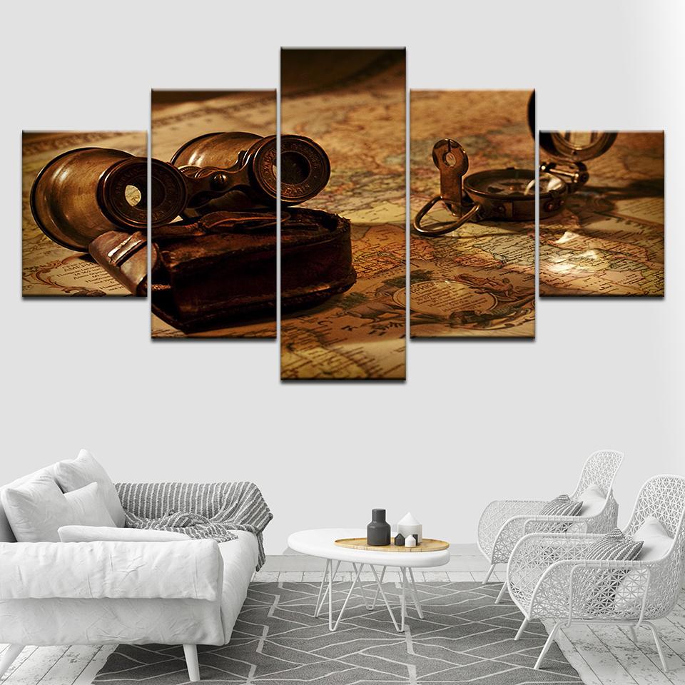 

Ancient telescope and map 5 Piece HD Wallpapers Art Canvas Print modern Poster Modular art painting for Living Room Home Decor 20x35 20x45 20x55cm