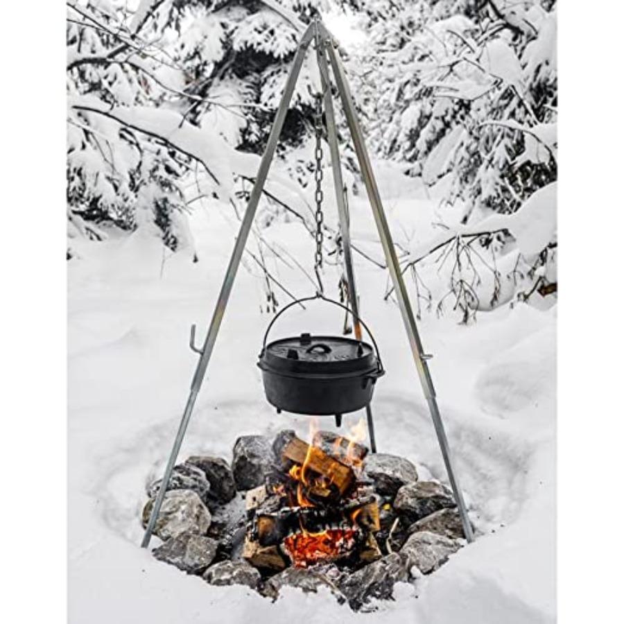 Outdoor Cooking Tripod with Variable Length Chain for Hanging Barbeque Grates or Dutch Ovens Steel Camping Cook Stand with Adju