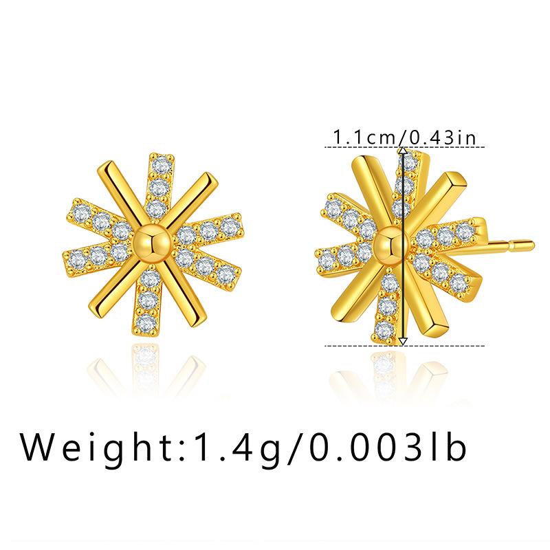 Snowflake Shape 18k Gold Plated Micro Inlaid Zircon Stud Earrings For Women