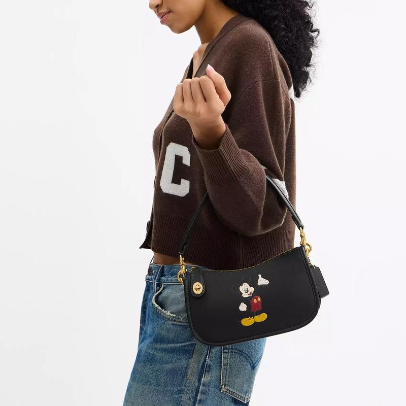Coach Disney Disney Collaboration Swinger 23 Mickey Mouse Pattern Leather Swing Bag Handbag Medium Women's Black