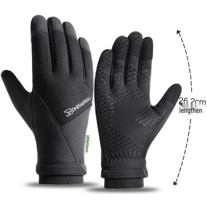 Men's Winter Windproof Waterproof Fingerless Touchscreen Cycling Gloves - Warm Fleece for Outdoor Sports