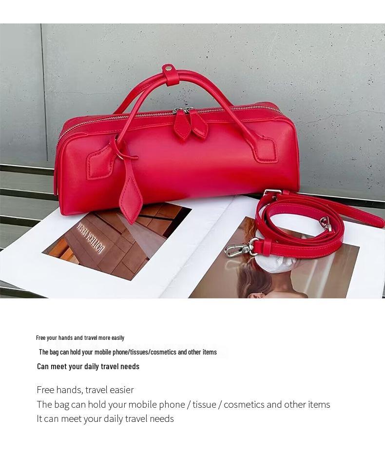 Europäischer & Amerikanischer Stil Echtes Leder Damen Crossbody Baguette Tasche - Modisches Erstschicht-Rindsleder für Pendeln & Streetstyle