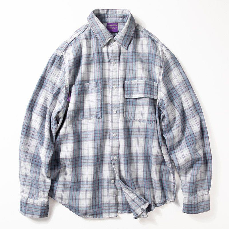 Trendy Spring Cotton Brushed Long Sleeve Casual Plaid Shirt Blue and White XL