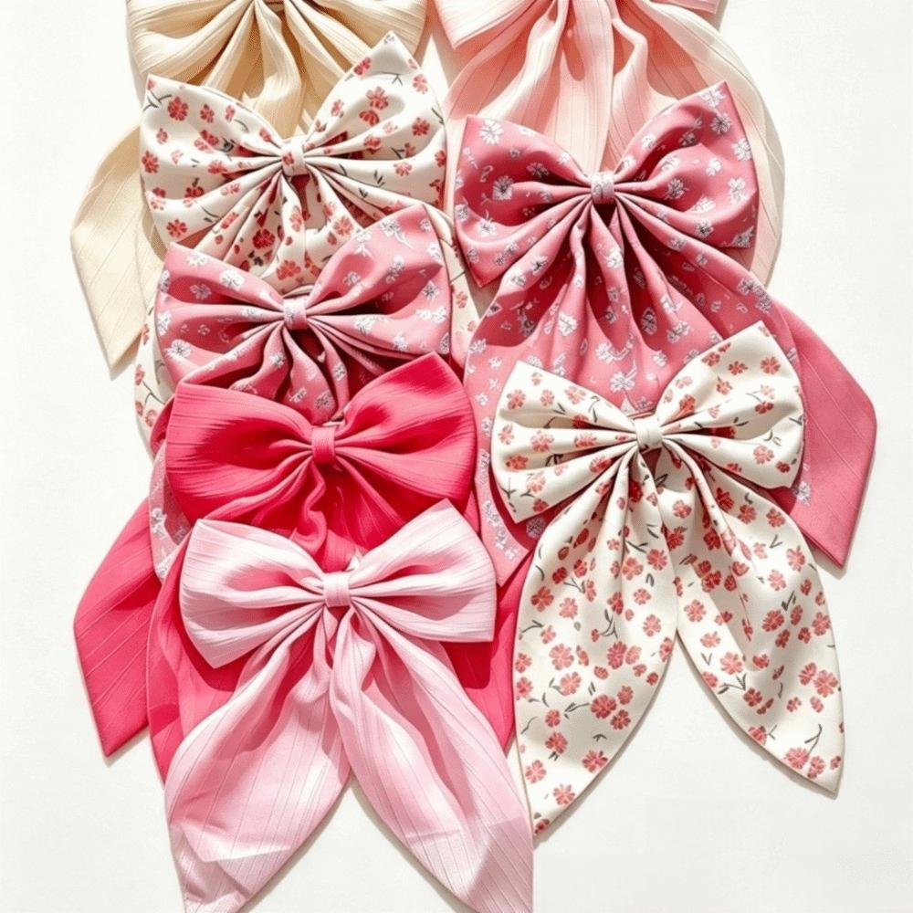 8Pcs Fabric Floral Print Bow Hair Clips Flower Ribbon Spring Clips Women Hair Styling