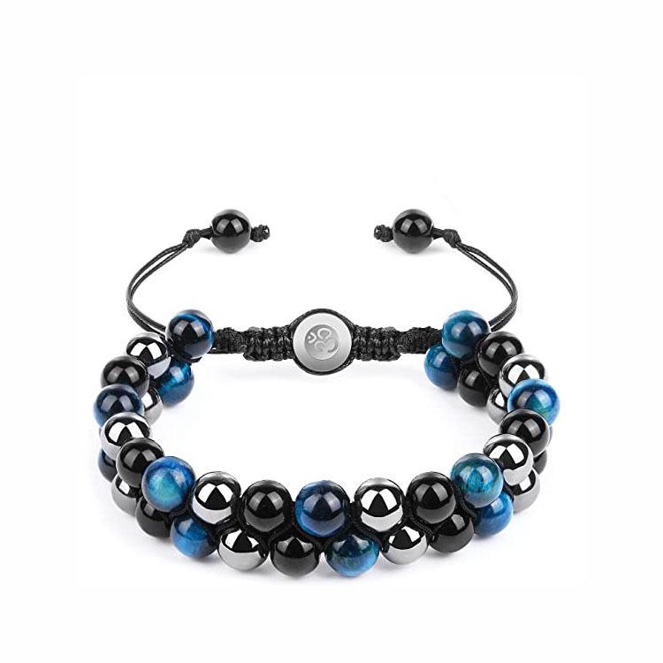 Men’s Double Layer Braided Blue Tiger Eye Beaded Bracelet