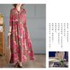 Printed Loose Belly Shading Mulle Lace Long Sleeve Hem Long Dresses