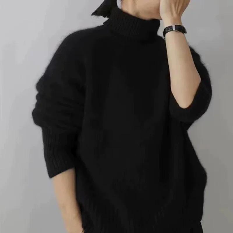 

Светр в язаний з високою горловиною в європейському стилі: Осінньо-зимовий пуловер вільного крою для жінок S