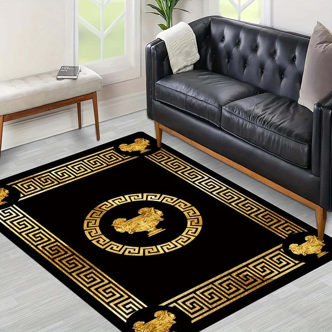 

Ethnic Flannel Carpet Black Golden Accents Lightweight Washable Rug for Bedroom Living Room Entryway Mat 40x60cm