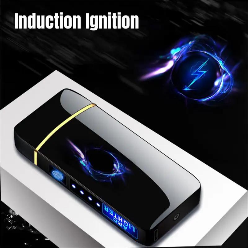 Electric Windproof Metal Lighter Double Arc Flameless Plasma Rechargeable USB Lighter LED Power Display Does Not Contain Gas