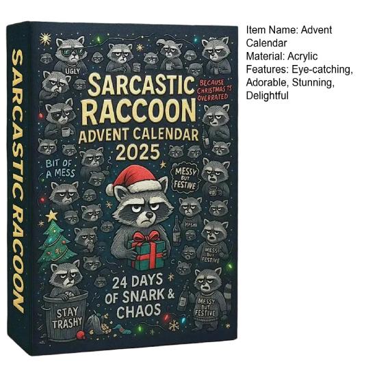 Sarcastic Raccoon Advent Calendar 2025 24 Days Christmas Countdown Calendars with 24 Humor Jokes Cute Raccoon Ornaments Set for Xmas Tree Decor