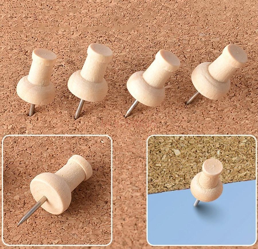 100pcs Wooden push pins, message boards, I-nails, soft wooden boards, creative nails, felt, photos, press nails, big head nails