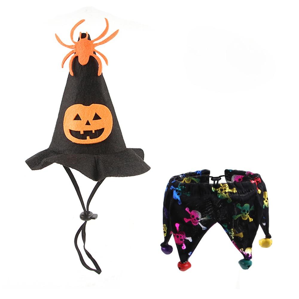 Halloween Cat Hat Scarf Set with Skull Pumpkin Pattern Cat Cape Hat Set with Dog Scarf Hats Pet Funny Decoration Accessories